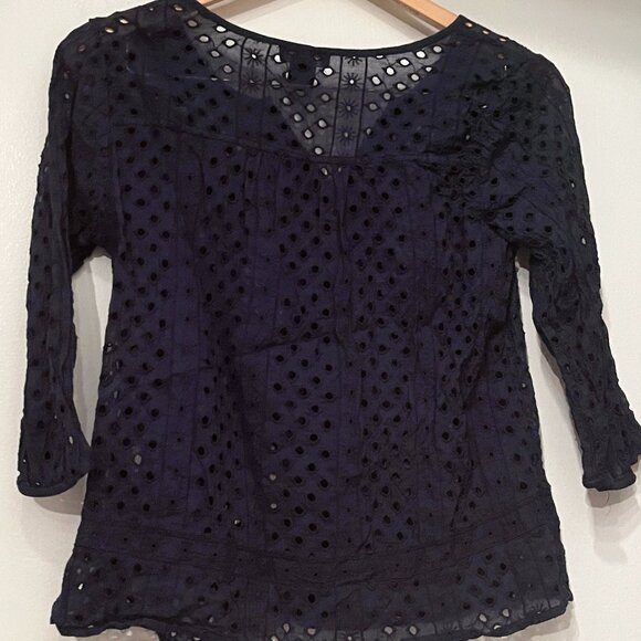 Lucky Brand 3/4 Sleeve Navy Eyelet Blouse (Size Small) - Picture 1 of 9